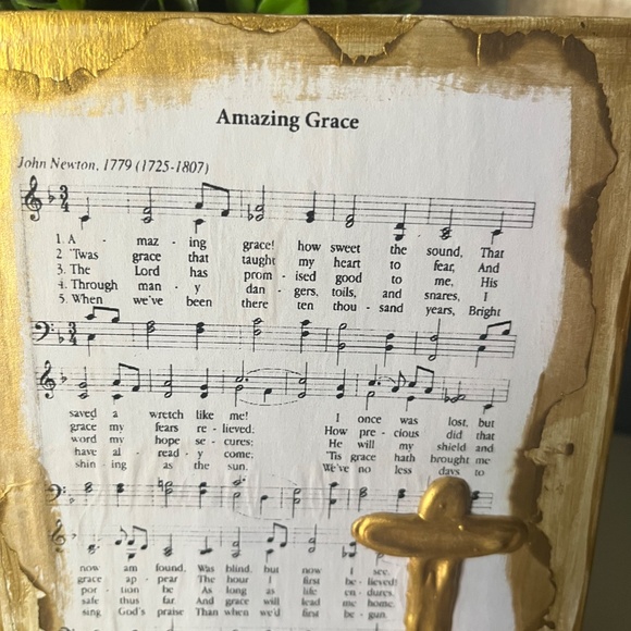 Amazing Grace Hymn With Cross Art Wood Block 6 In X 6 In Textured Art Handmade - Picture 4 of 5